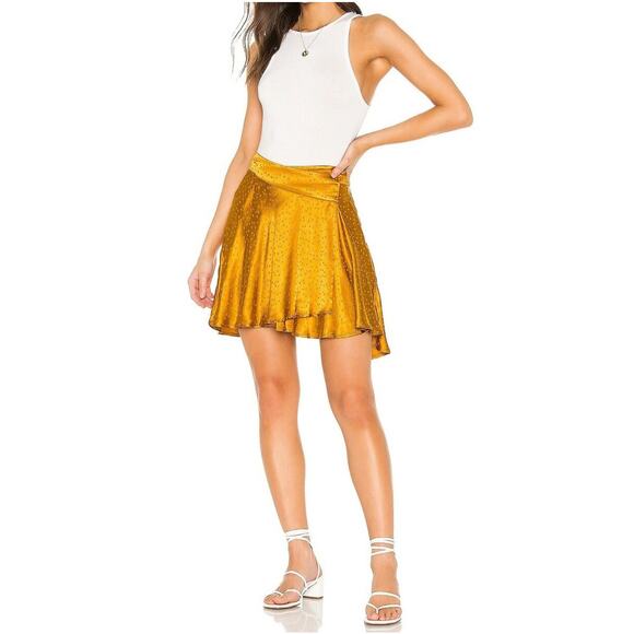 Free People 8 yellow Star Satin Golden Mini Skirt - Picture 1 of 6